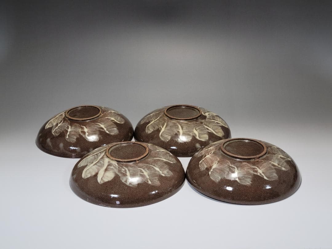 刷毛目 花紋 皿 5客 幅約15.8cm