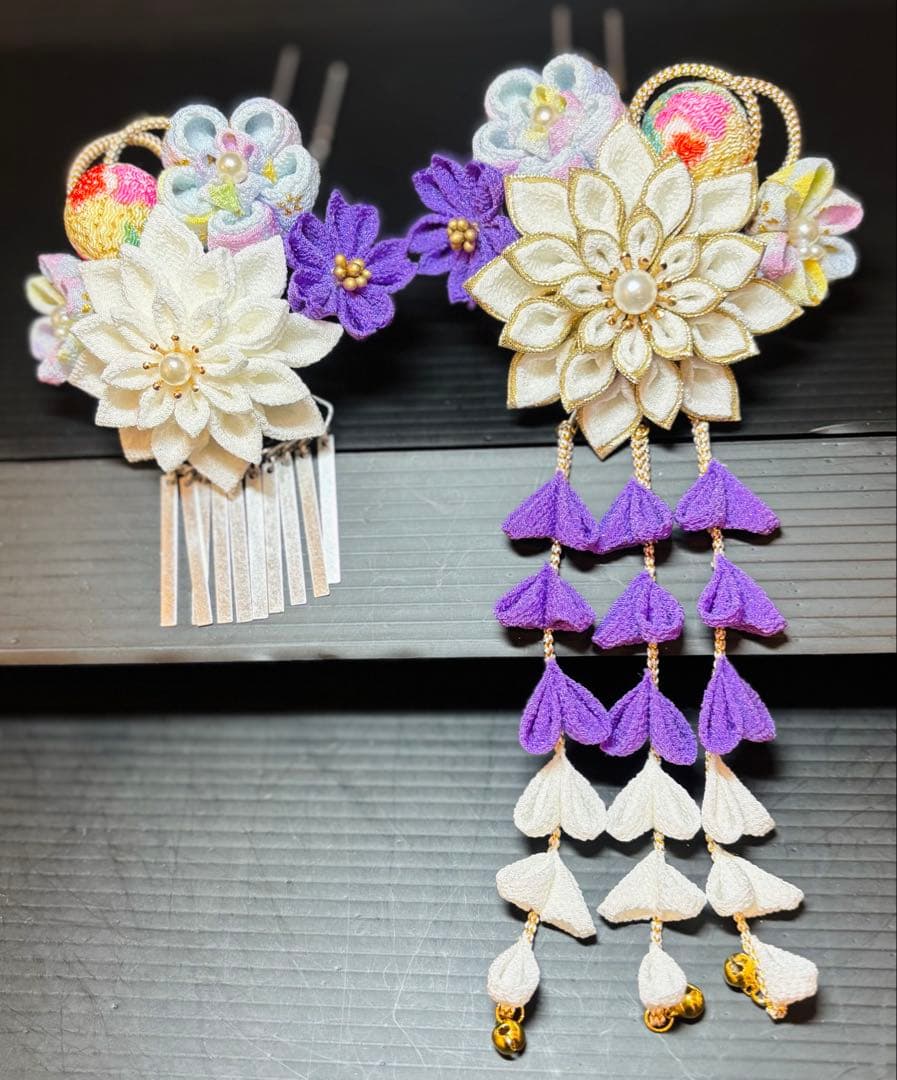 おにぎりさま専用確認用 七五三髪飾りセット 白色×藤色 7-36