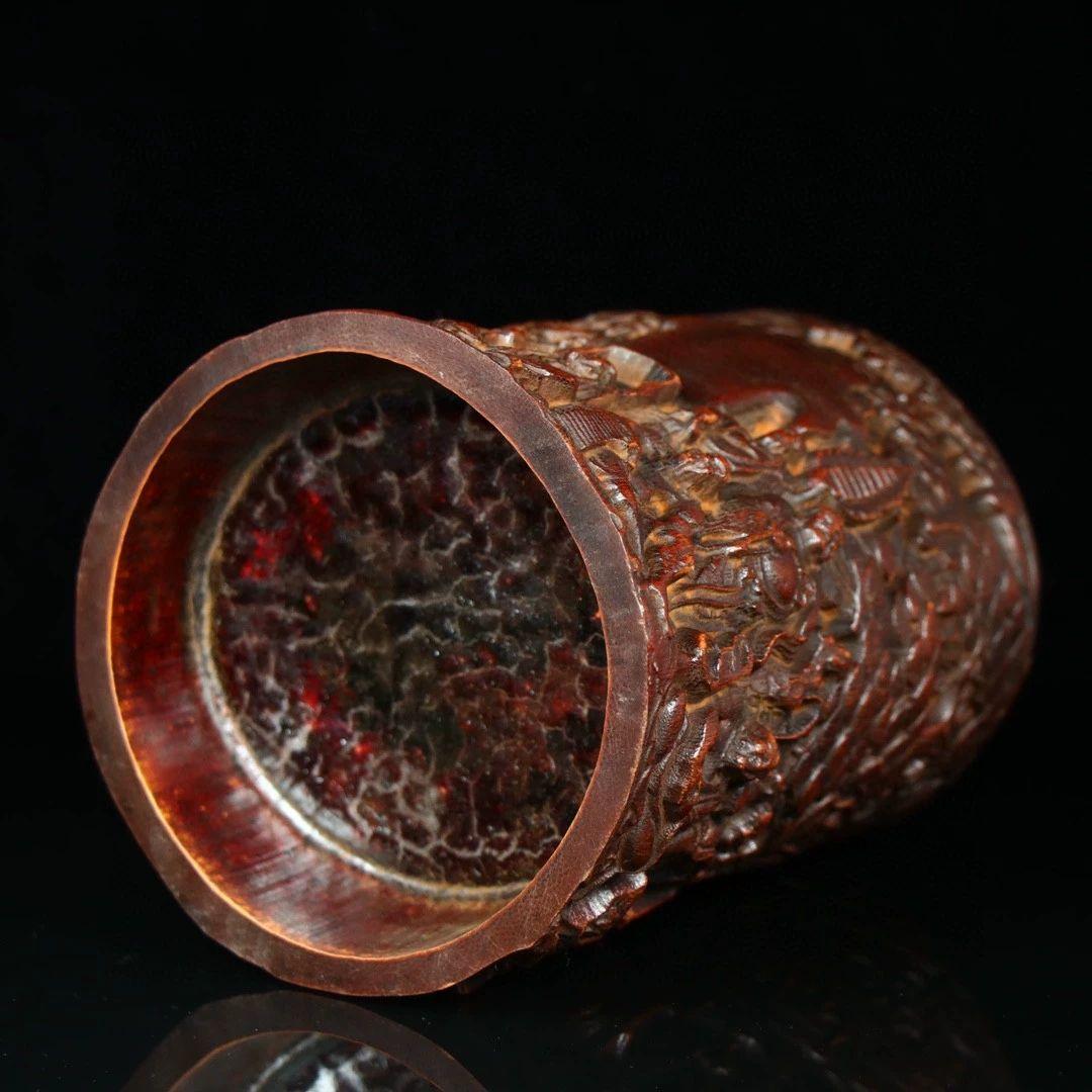 竹 彫刻 十八羅漢筆箱 書道具 文房具 現代工芸品 美術品 置物