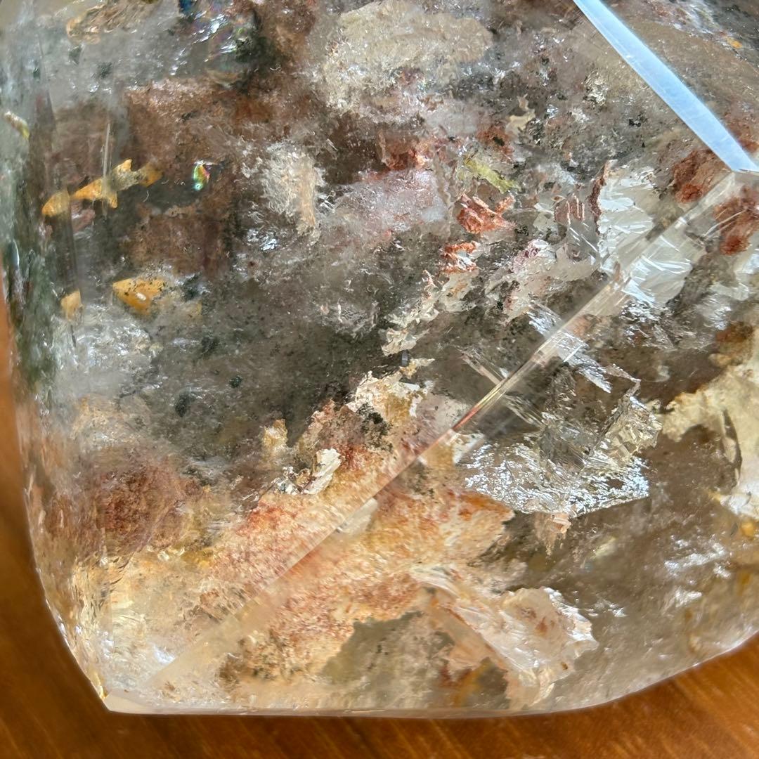 高品質 天然石 水入り流砂 四季ガーデンクォーツ原石置物900g