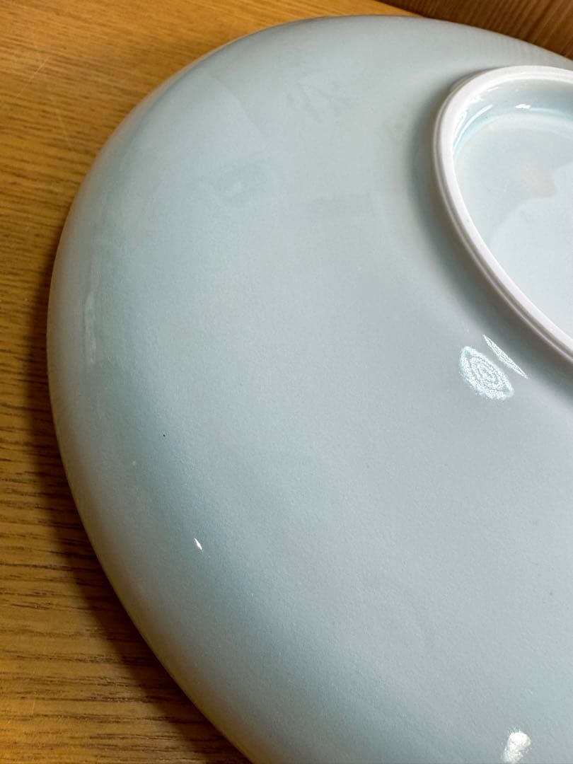526 快山窯　塚本快示　青磁濤彫文　大鉢　未使用品　共箱