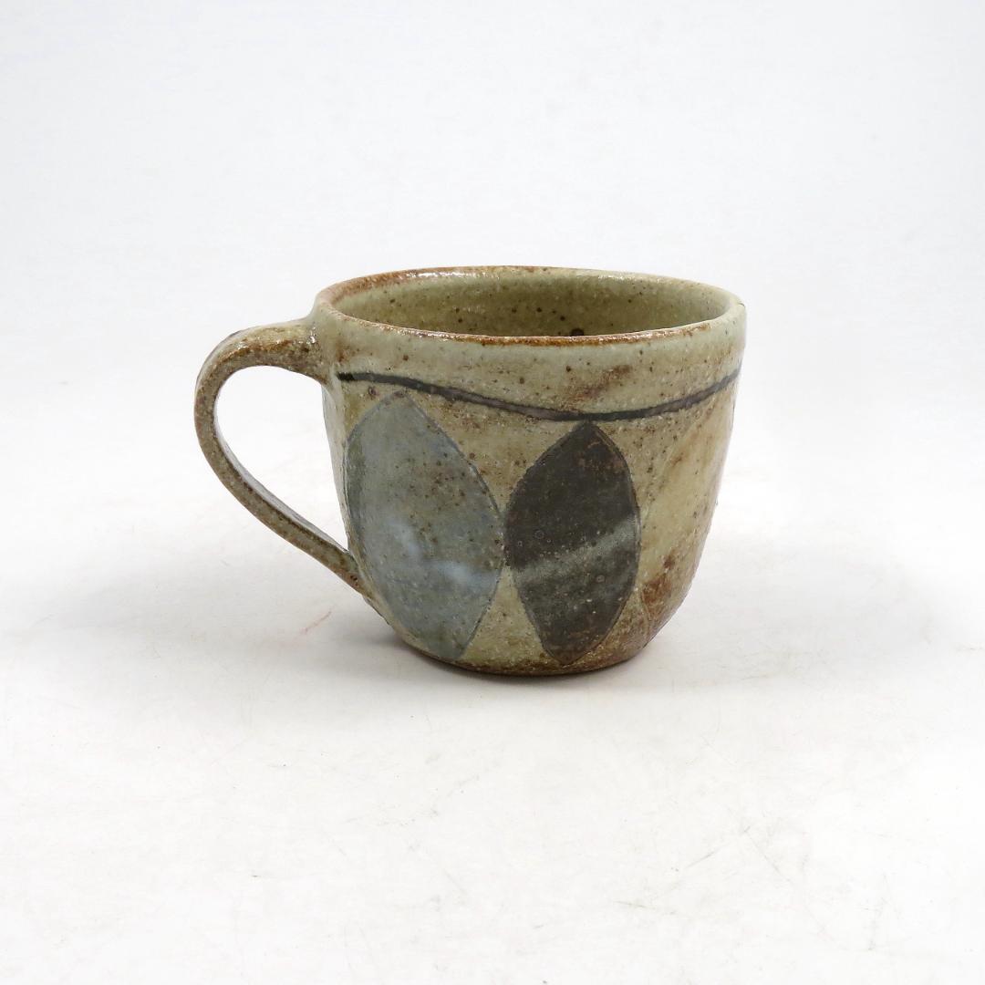 新品　食器　陶器　作家　楕円平鉢(大・小)とマグのペアセット(ひし・草花模様)