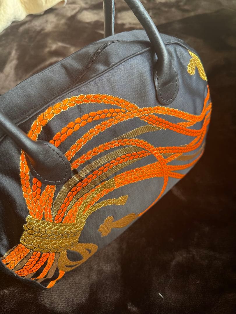 グラニーバッグ オレンジ刺繍　七五三帯リメイク
