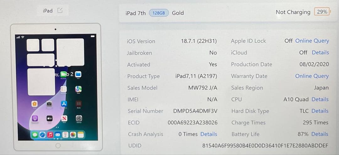 iPad 第7世代 128GB Wi-Fi A2197 87%