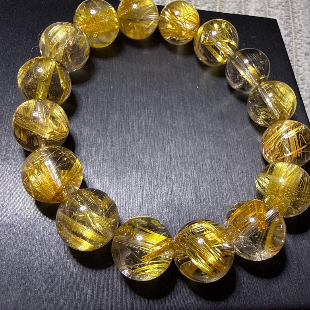 タイチンルチル 13.5mm 17cmルチルクォーツ 天然石ブレスレット