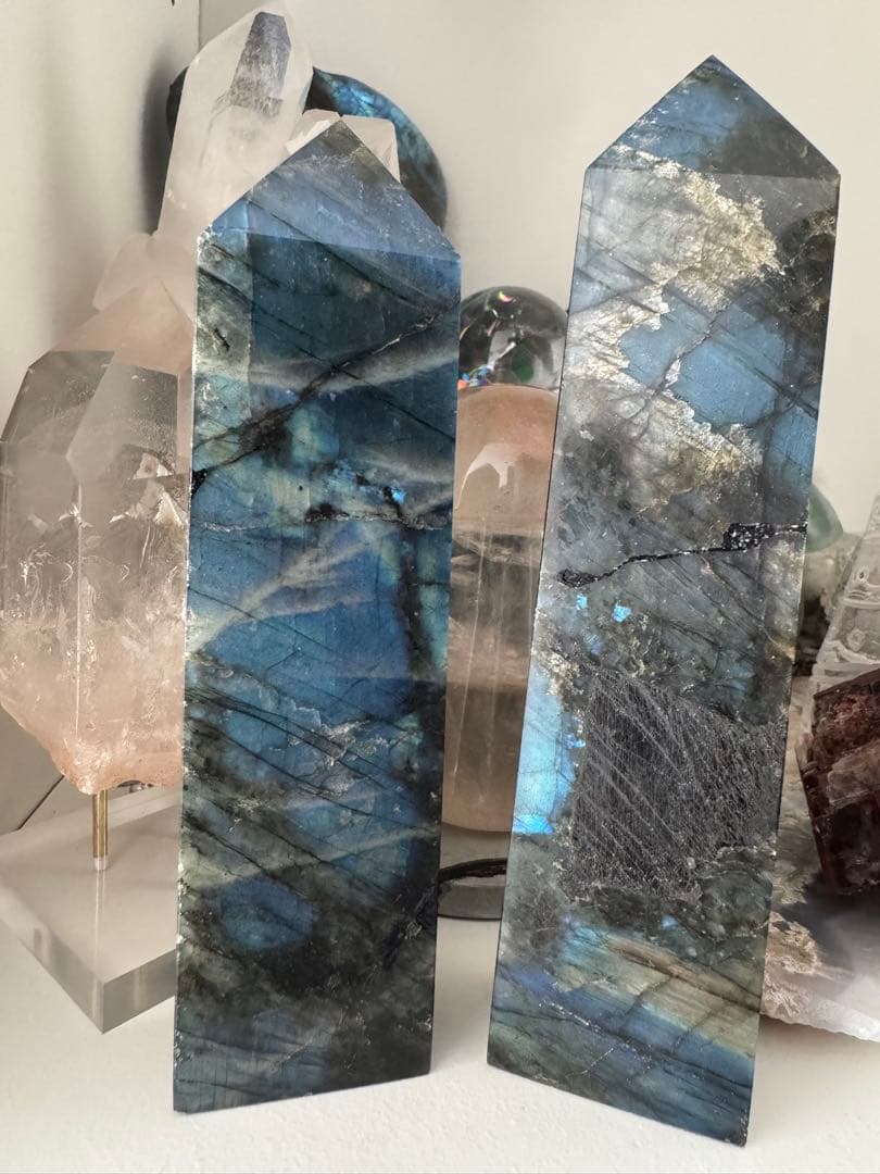 【高品質】マダガスカル産 ラブラドライト タワー ペア　ブルーシラーが完璧⭐︎