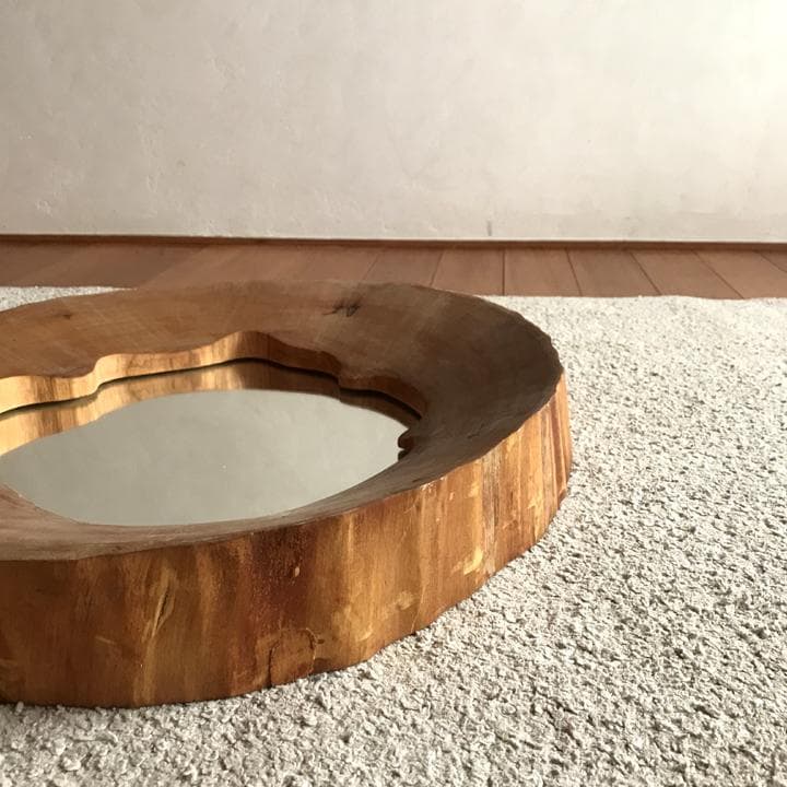 ハンドメイド 切り株 ミラー ウッド 木製 無垢材 ウォールミラー 鏡