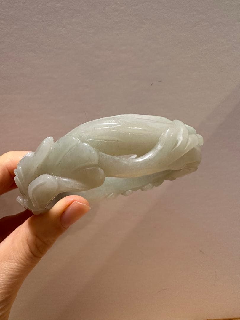 豆青 シャー太翠バングル　花開冨貴