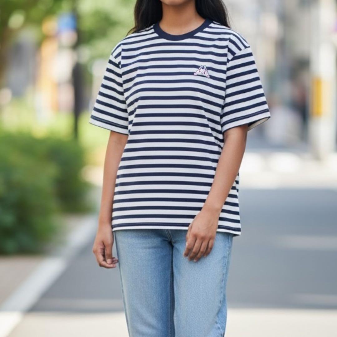 M062【新品】星たぬきボーダーTシャツ 半袖　ネイビー✕白