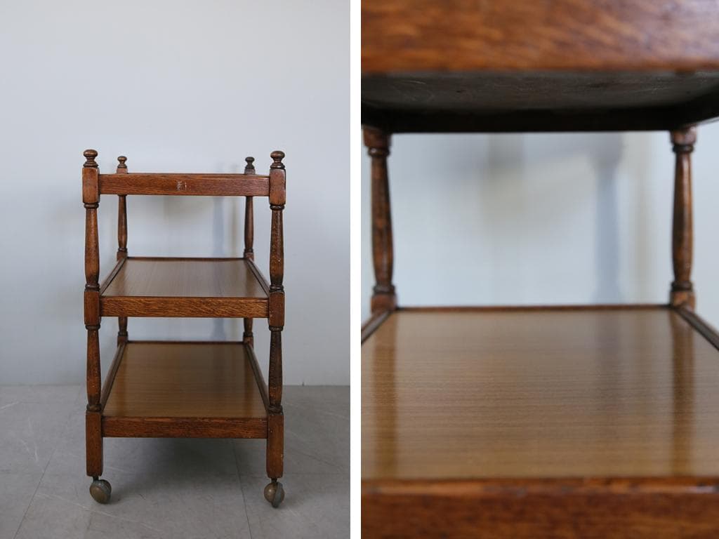 英国アンティーク木製キッチンワゴン/トロリー/サイドテーブル机/飾り棚92-87