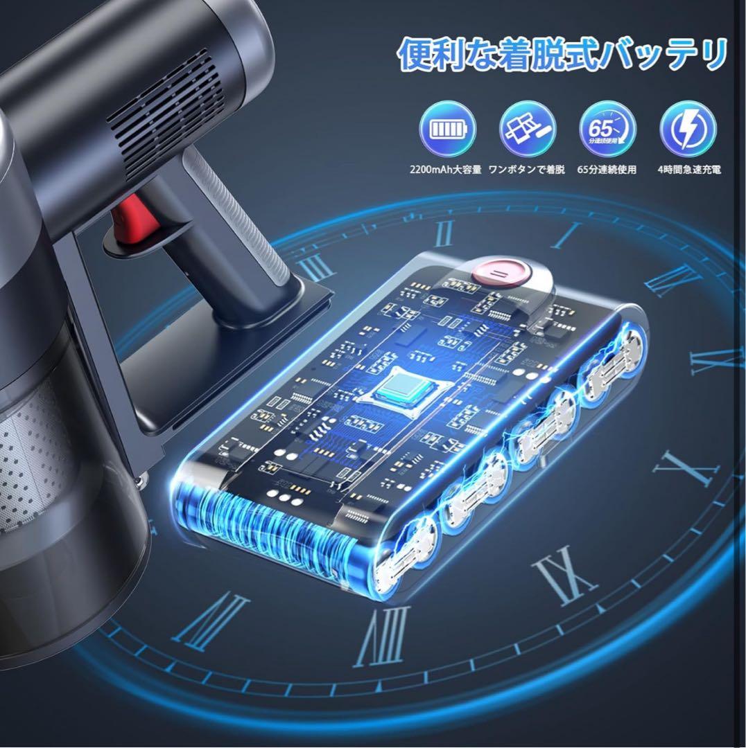 掃除機 コードレス120Kpa超強力吸引　軽量　LEDライト　65分稼働　自立式