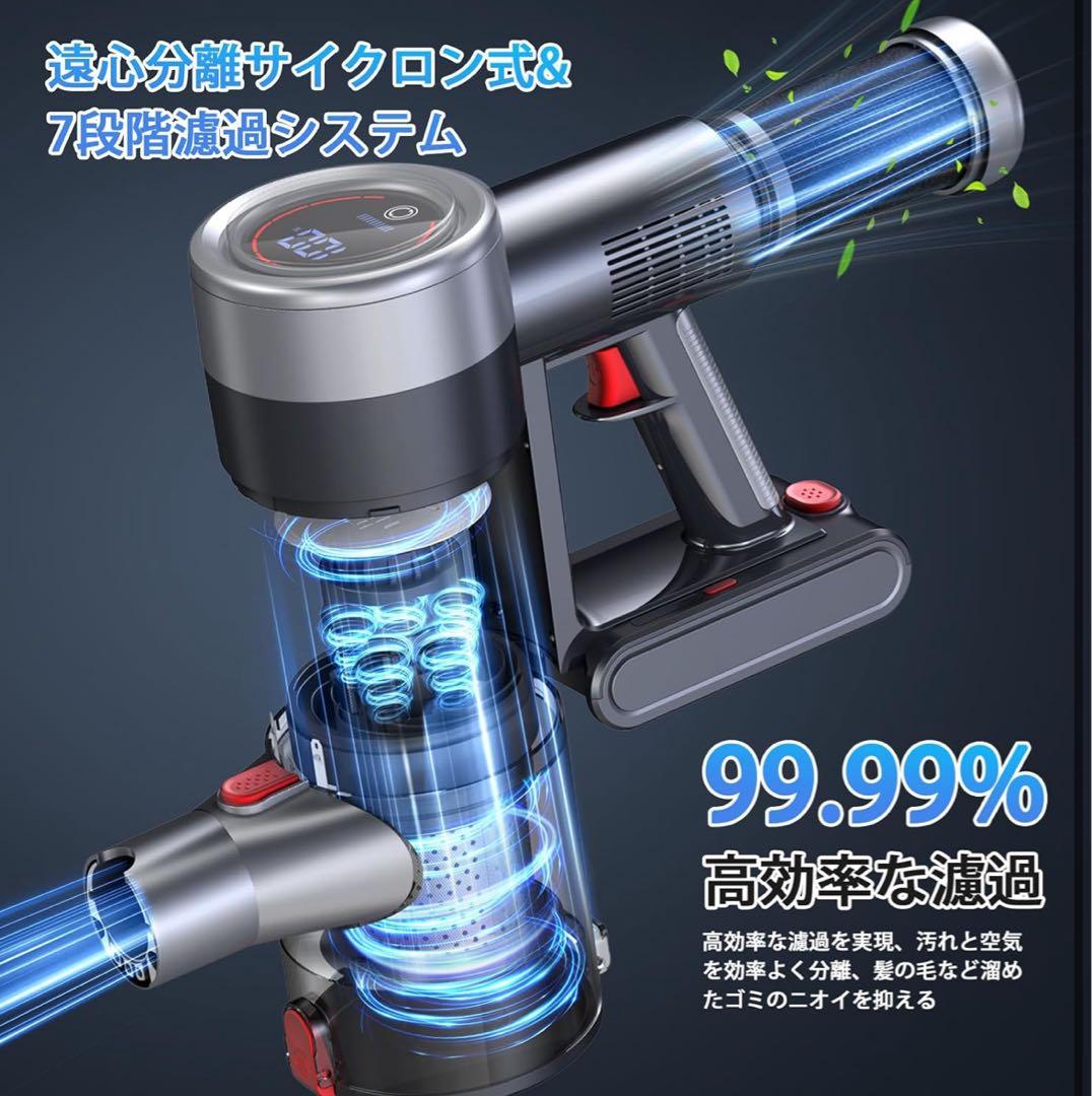 掃除機 コードレス120Kpa超強力吸引　軽量　LEDライト　65分稼働　自立式