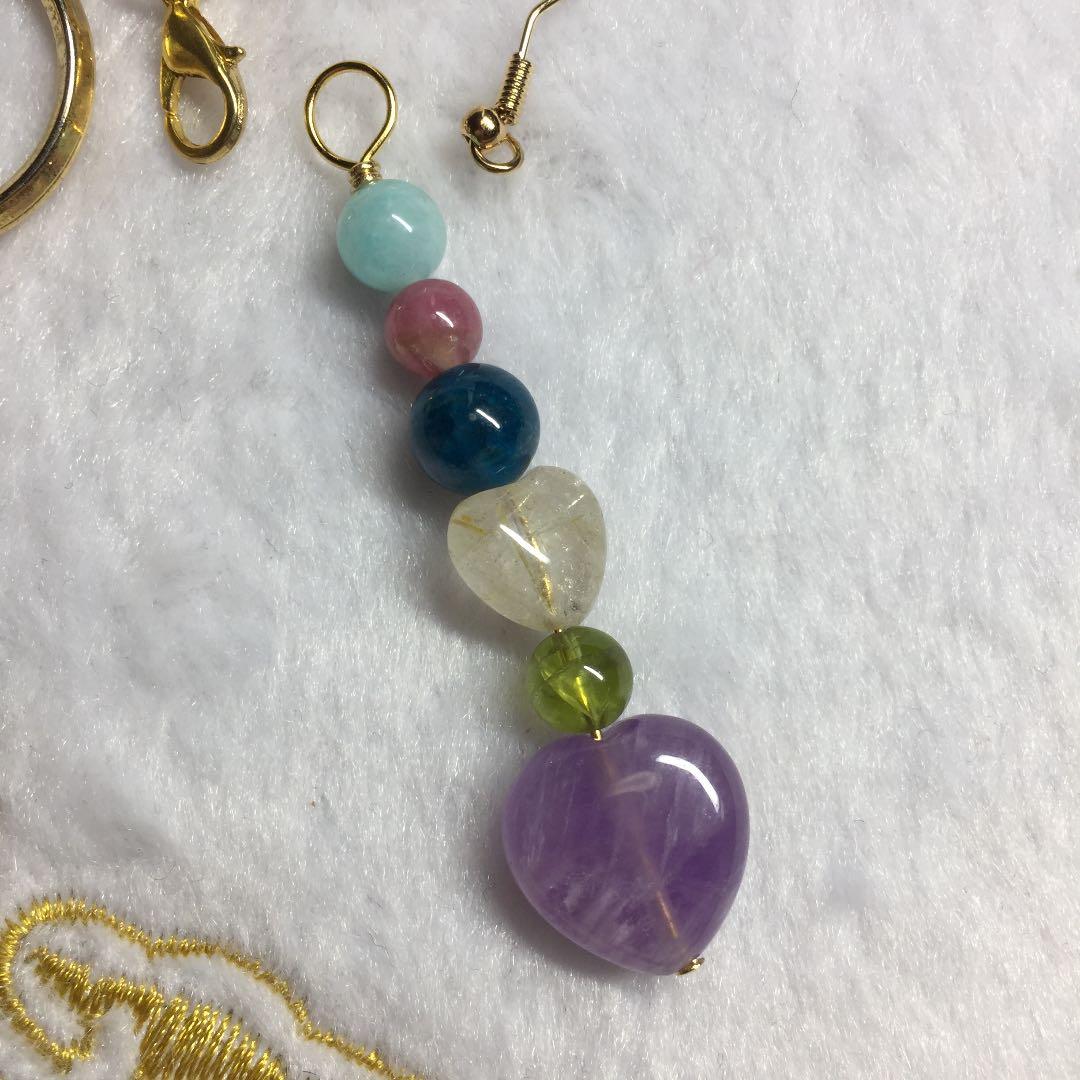 カラフル天然石♡ストラップ、キーホルダー、ピアス