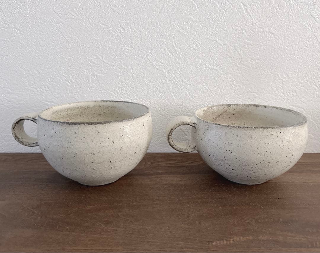 小谷田潤 スープマグカップ　白　2個セット　作家もの