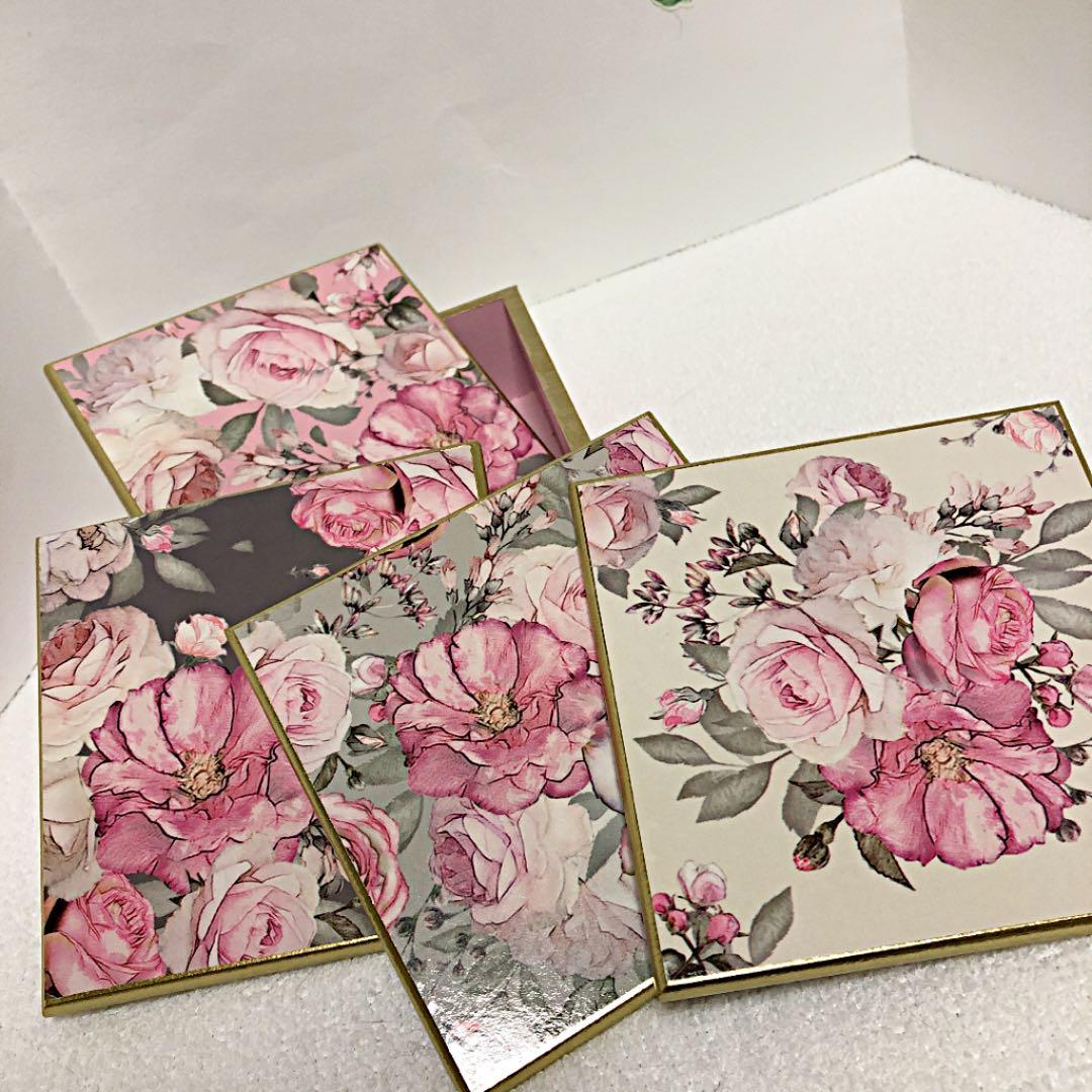 新品❣️ローズ柄が綺麗なコースター★木製ケース付4枚セット