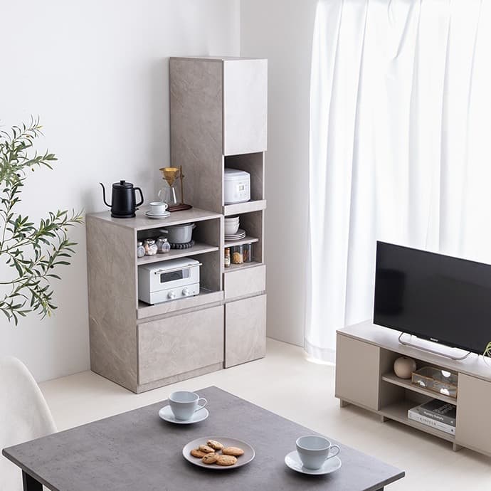 【幅60cm】Topu コンパクトキッチン収納 スライド コンセント レンジ台