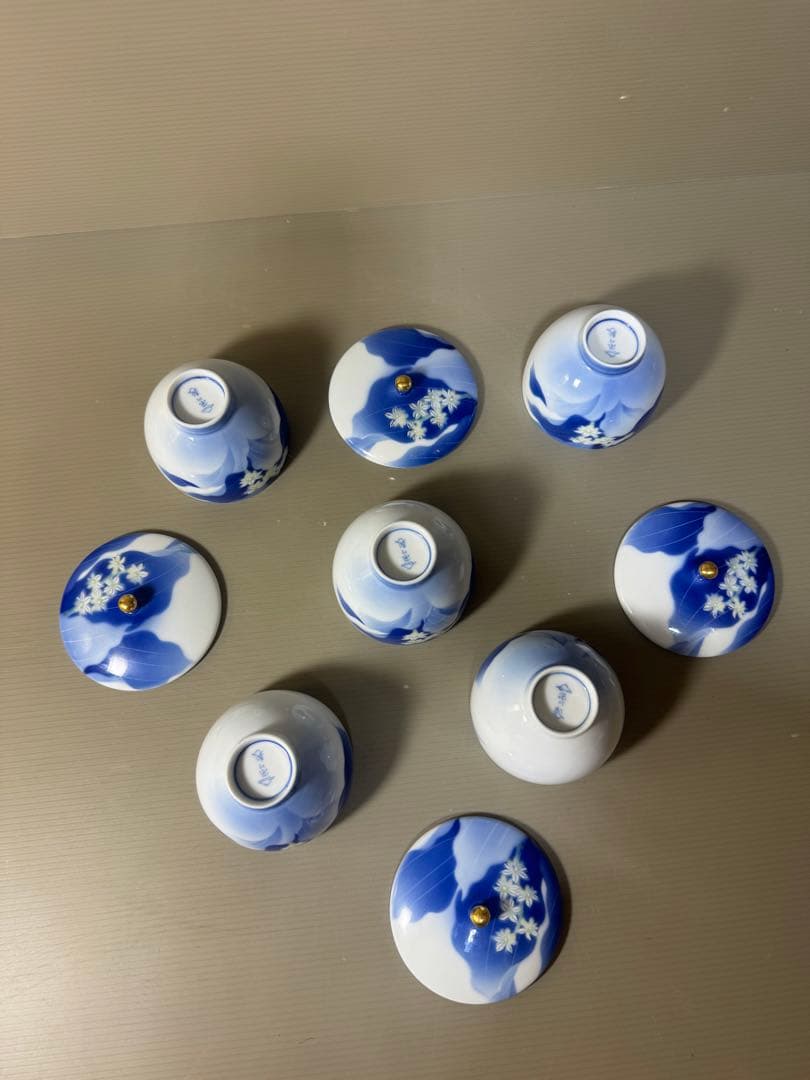 2386 深川製磁　白い花　湯呑　蓋付き　5客　未使用