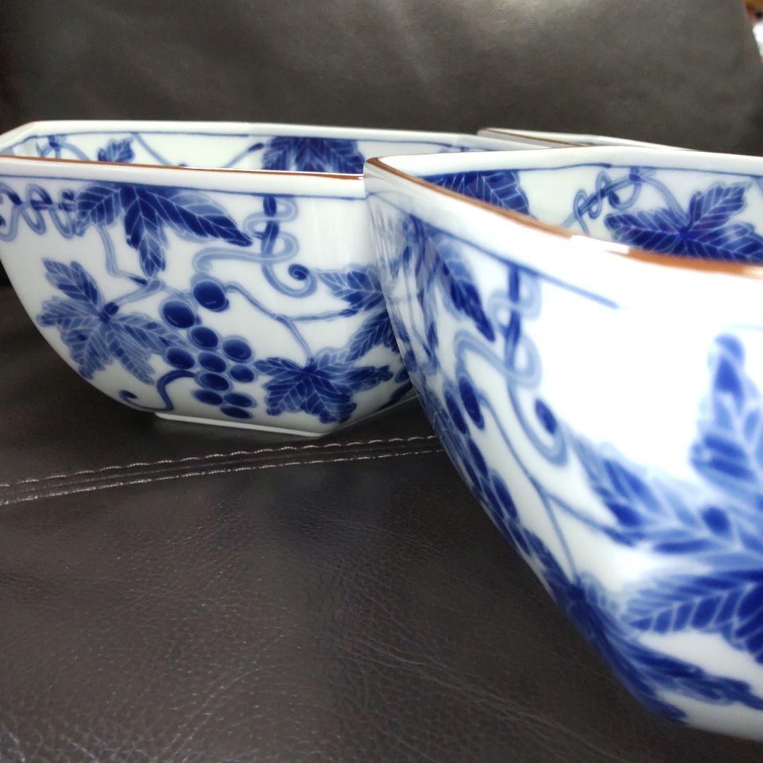 たち吉ぶどう絵柄盛鉢・六角深皿　和食器　陶器サラダ鉢菓子器 たち吉　三鉢セット
