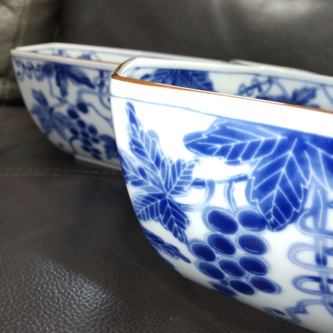 たち吉ぶどう絵柄盛鉢・六角深皿　和食器　陶器サラダ鉢菓子器 たち吉　三鉢セット