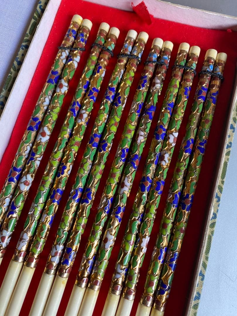 七宝焼細工　花柄　お箸　6膳 アンティーク　中国