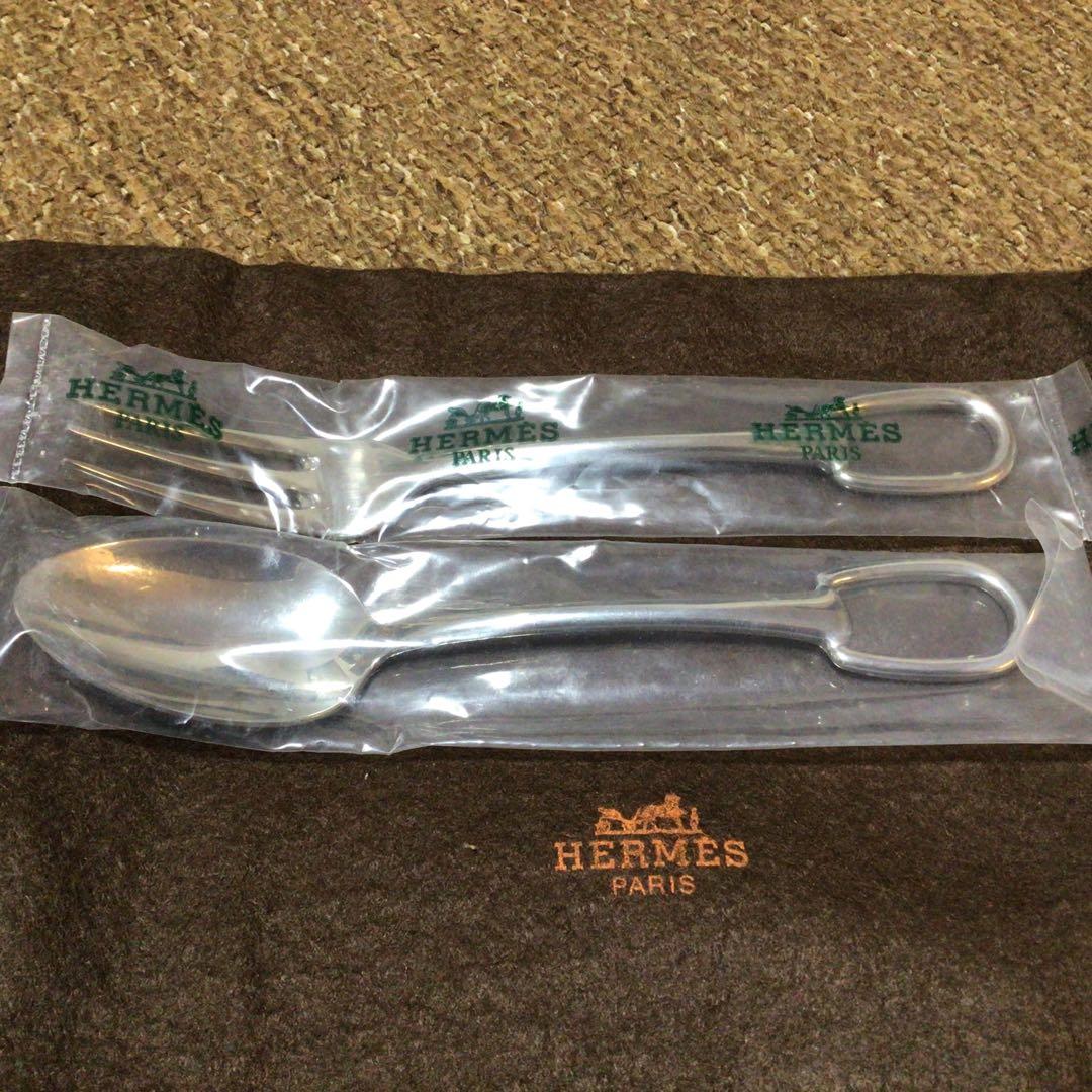 HERMES ステンレススチール スプーン 、フォーク2本セット