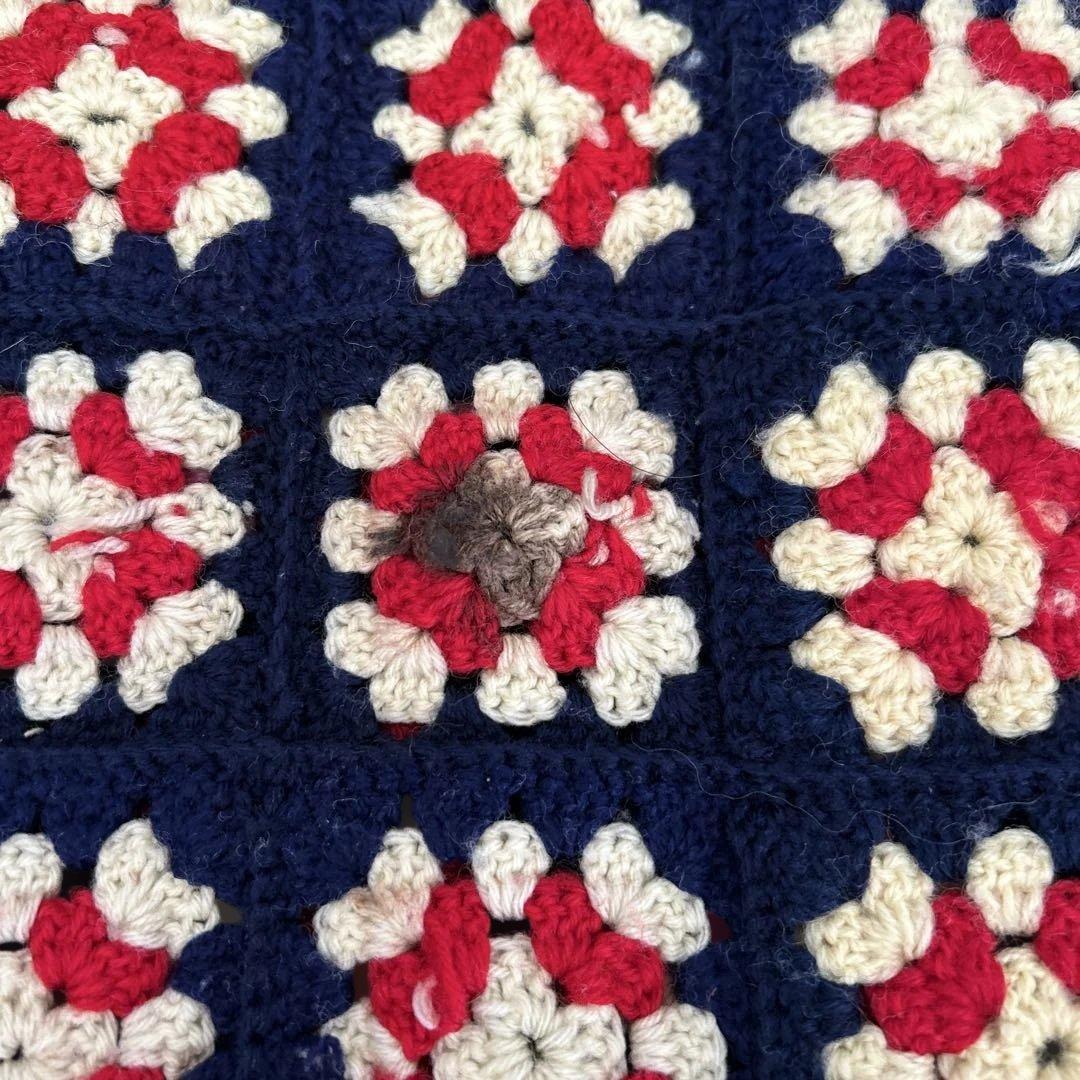 クロシェット編み　グラニースクエア　ブランケット　ヴィンテージ　160cm角