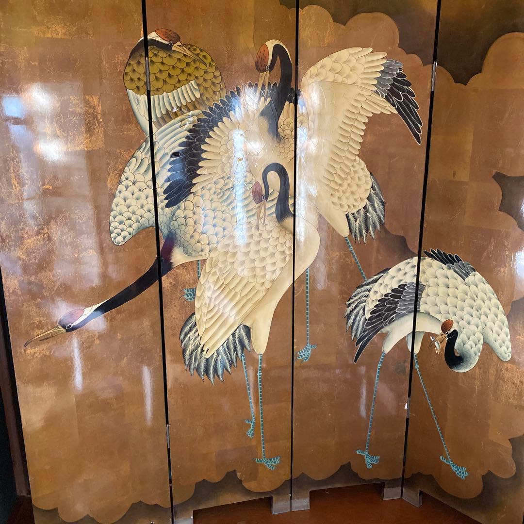 屏風　鶴　アンティーク