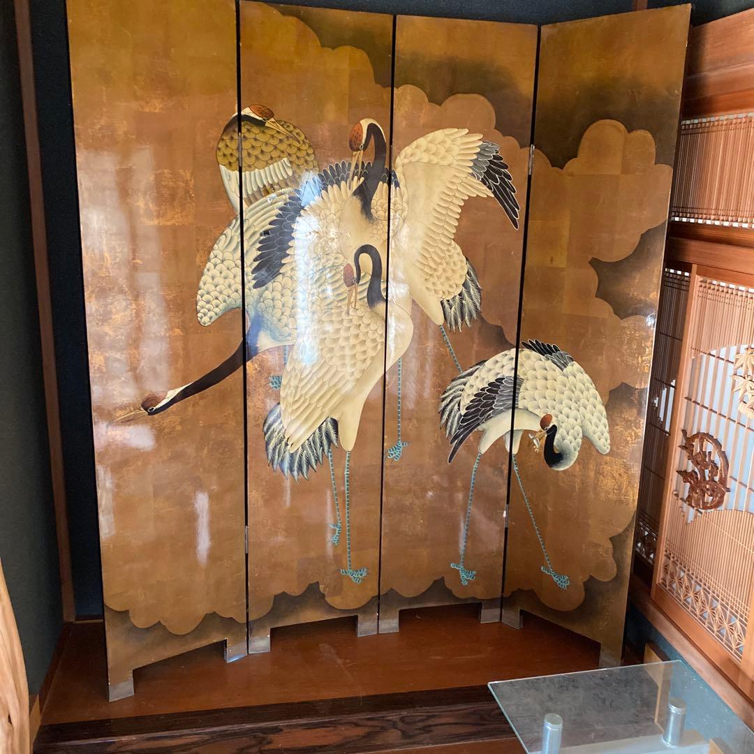 屏風　鶴　アンティーク