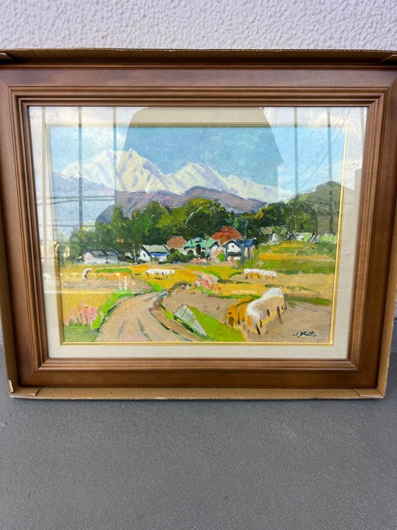 ★山の風景画★木製フレーム 油彩 油絵