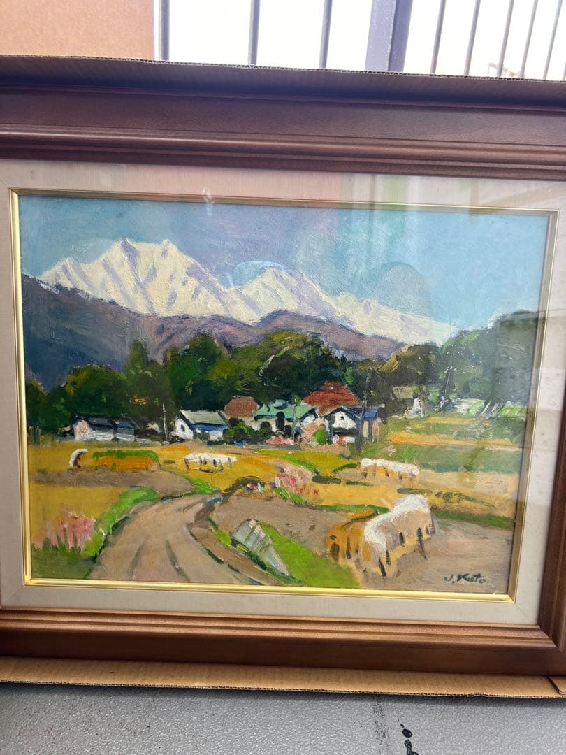 ★山の風景画★木製フレーム 油彩 油絵