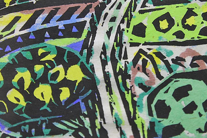 名嘉睦稔 【畑通り】 1996年 裏手彩色 木版画