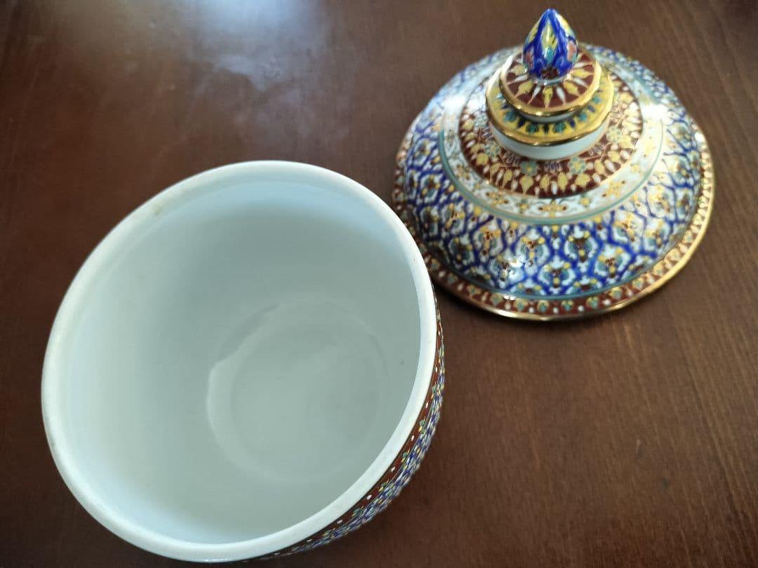 アンテーク　タイ　ベンジャロン焼き　陶器 蓋付き容器