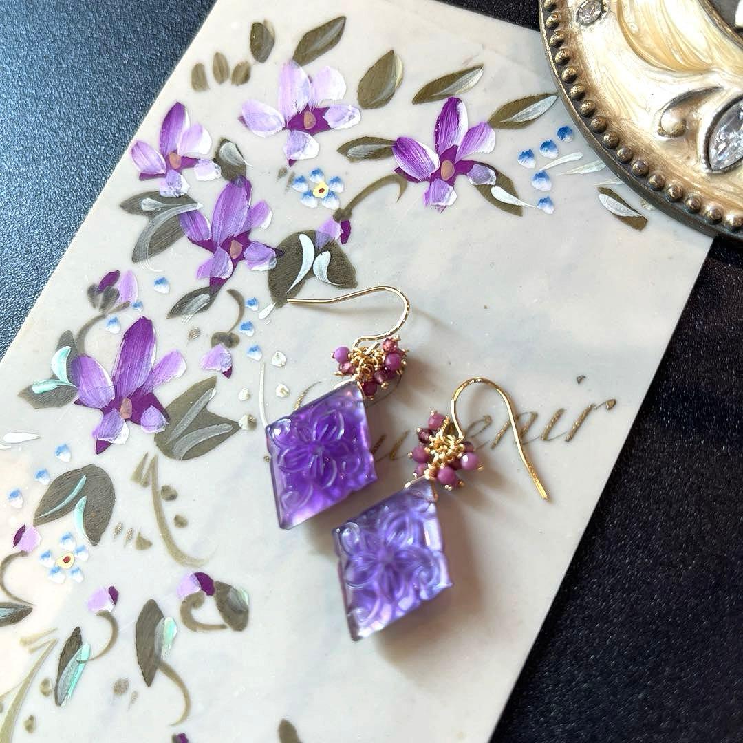 《1点限定》アメジスト＆MOPフラワーローゼンジ＊ピアスorイヤリング