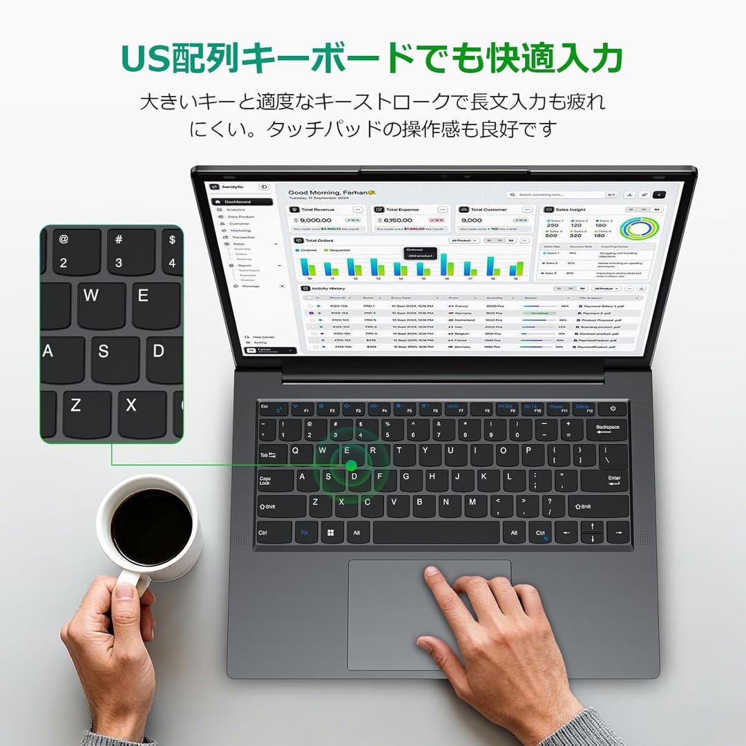 ノートパソコン 16GB 512GB Office搭載14インチ2Kディスプレイ