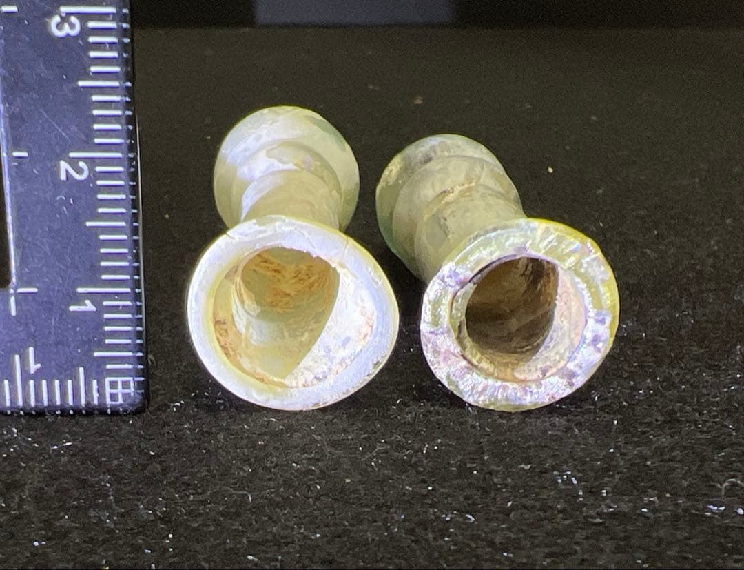 ローマングラス　紀元前ガラス涙壺2点　高さ約5.5/4.5㎝　箱付