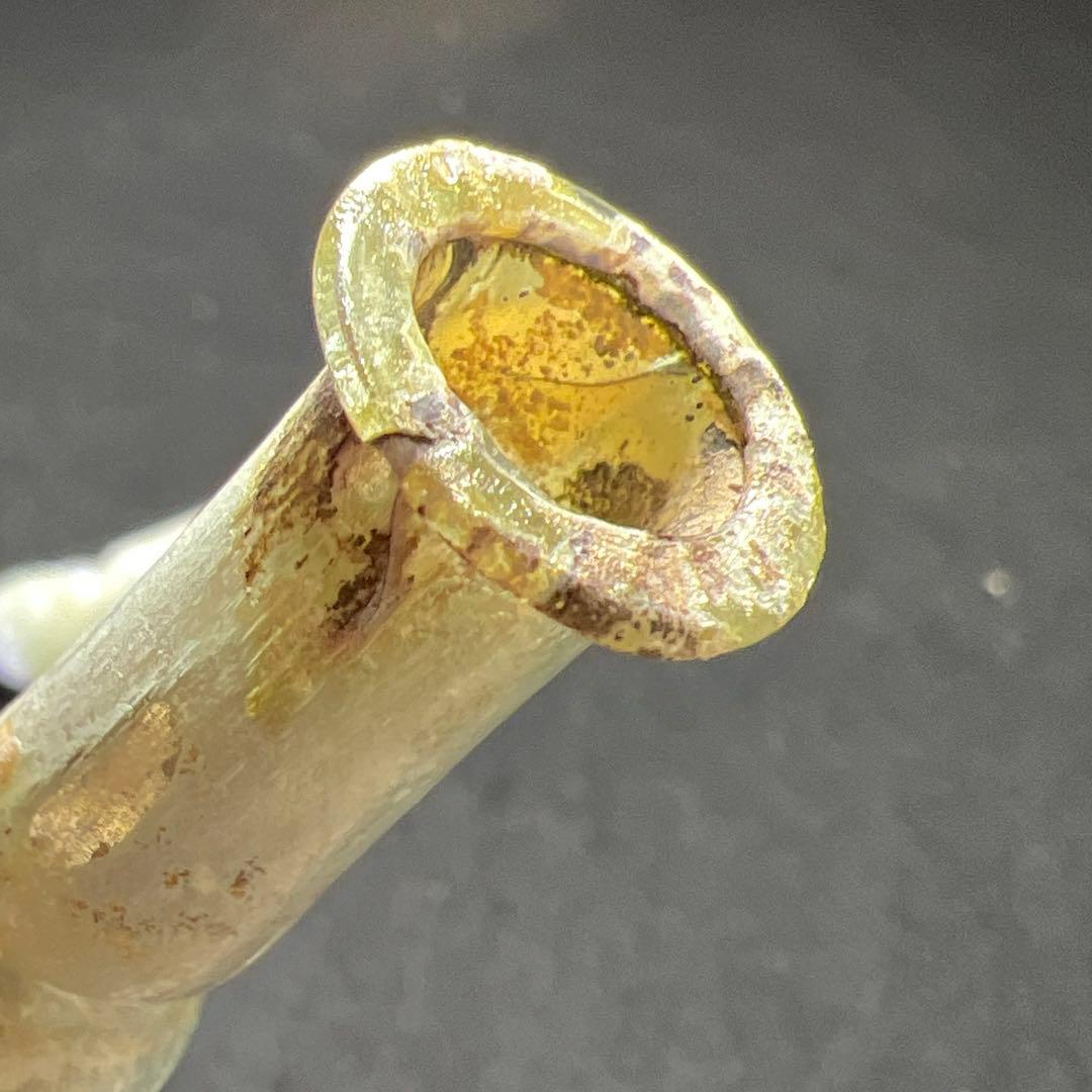 ローマングラス　紀元前ガラス涙壺2点　高さ約5.5/4.5㎝　箱付