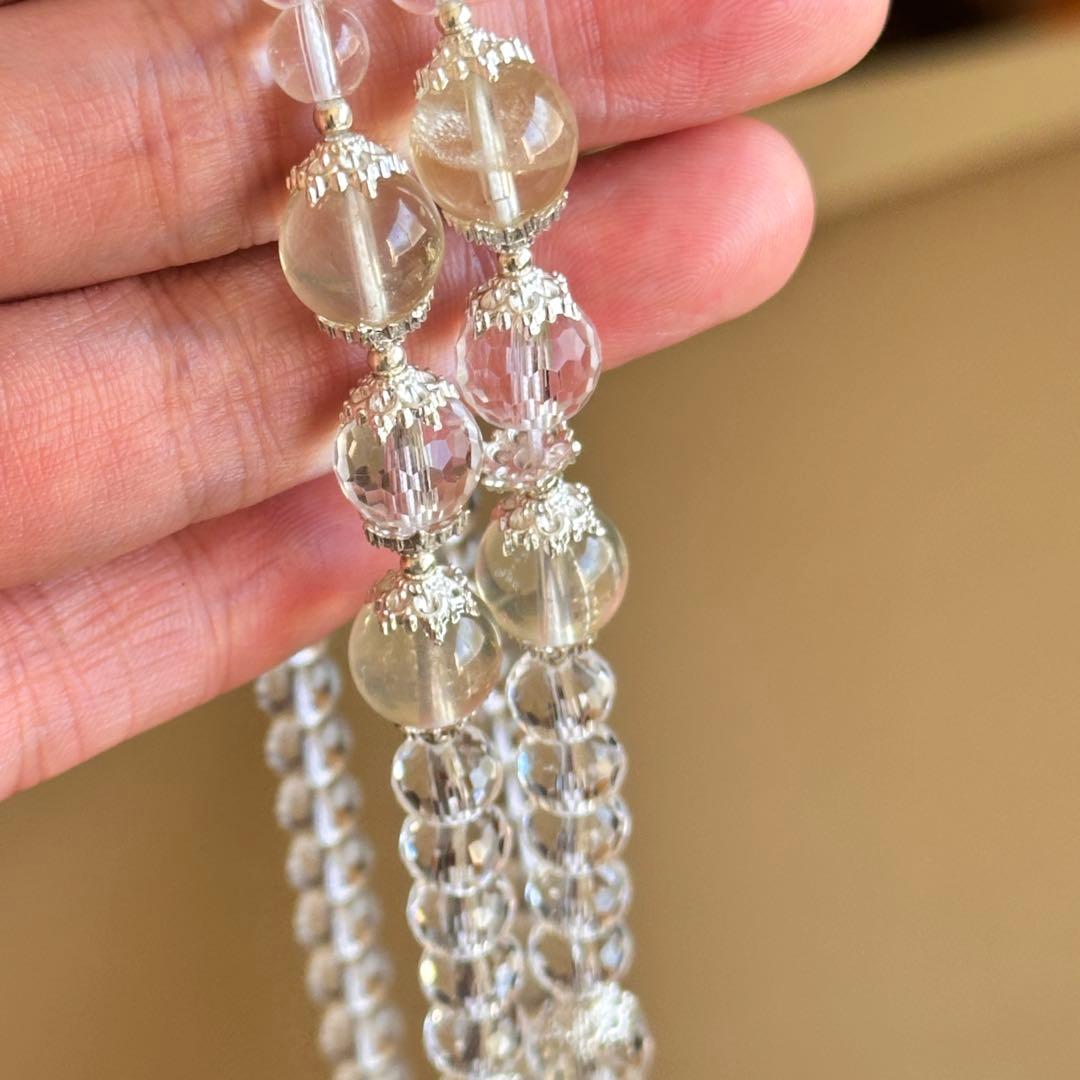 天然石 シトリン×クリスタル 高品質ペンダントネックレス虹入り／S925／一点物