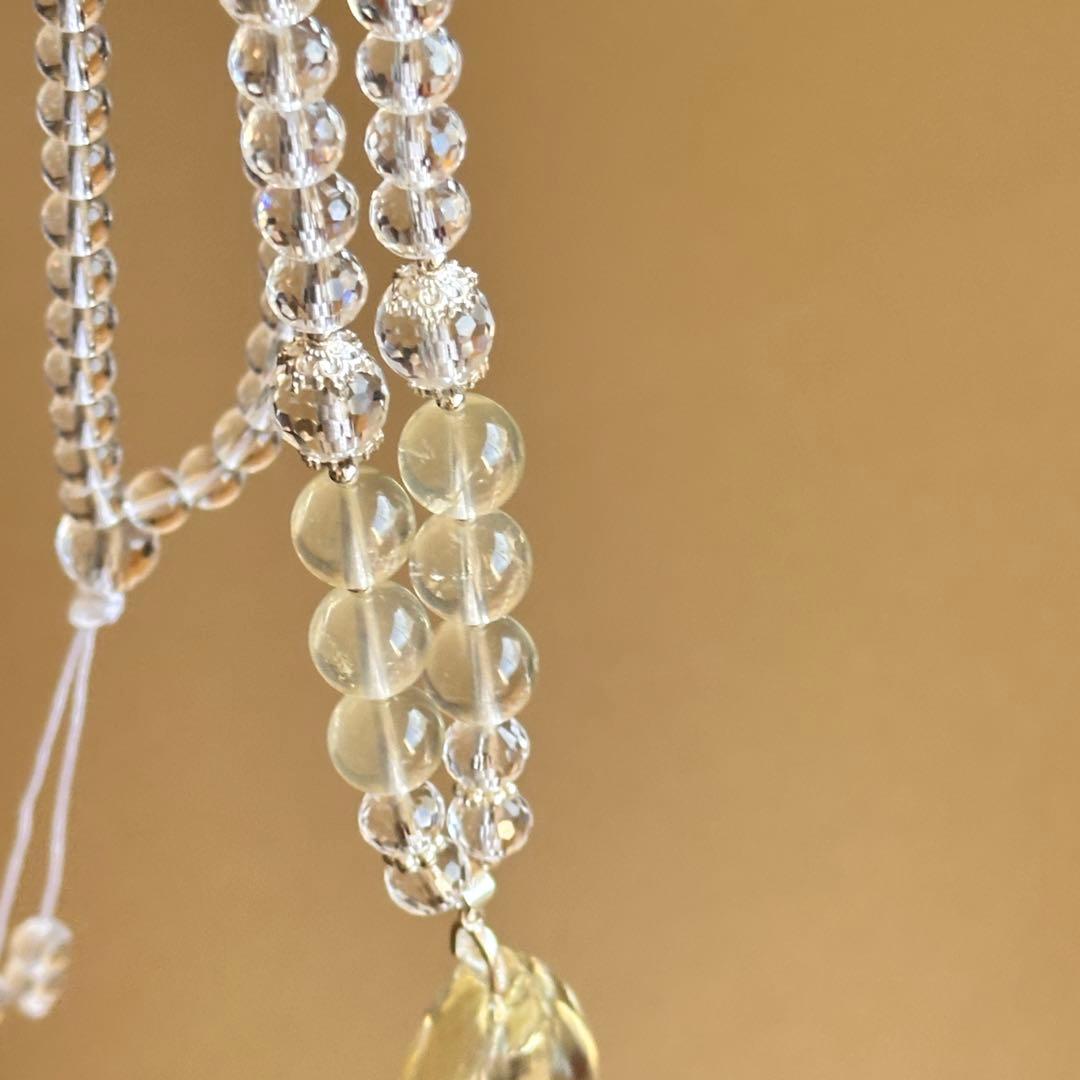 天然石 シトリン×クリスタル 高品質ペンダントネックレス虹入り／S925／一点物