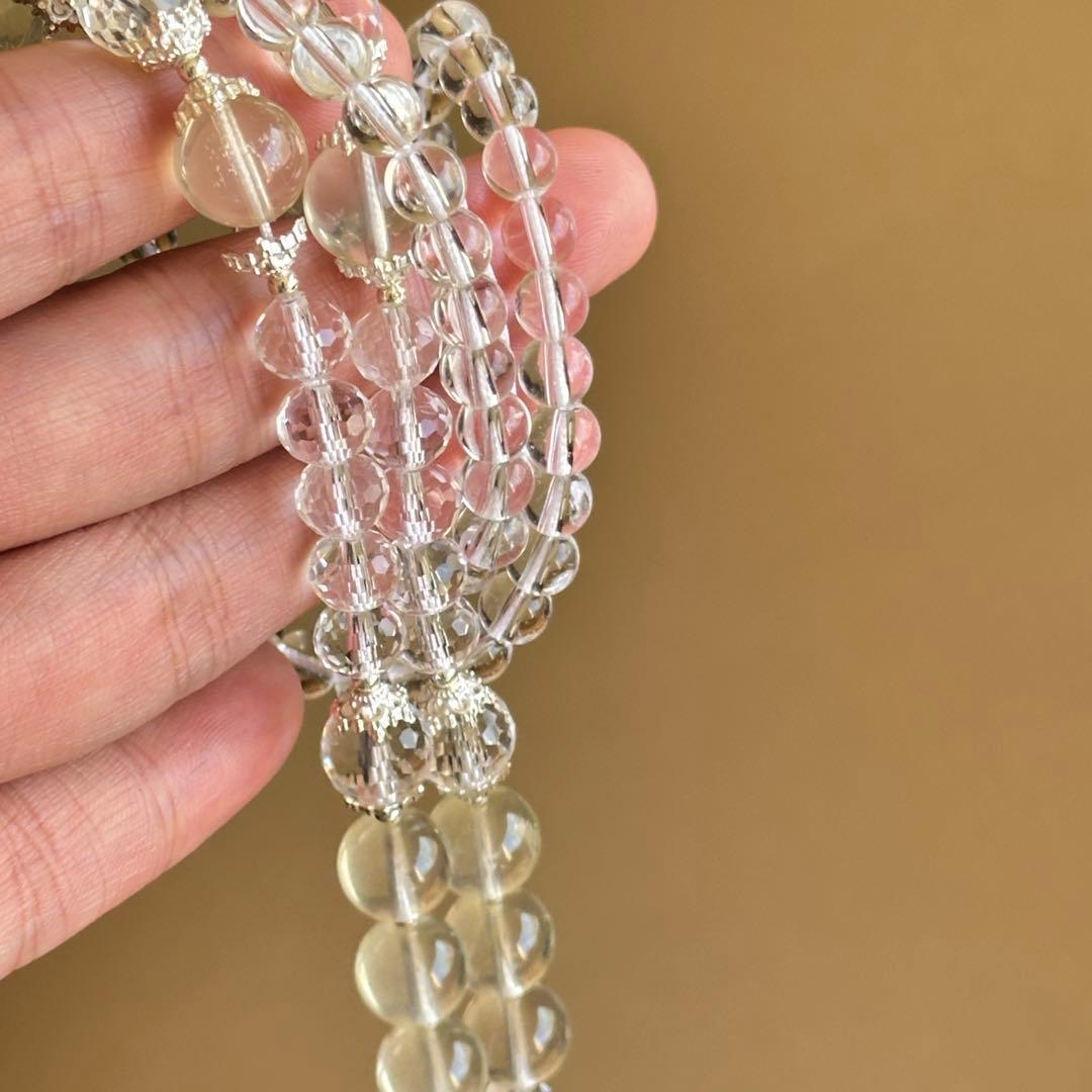 天然石 シトリン×クリスタル 高品質ペンダントネックレス虹入り／S925／一点物