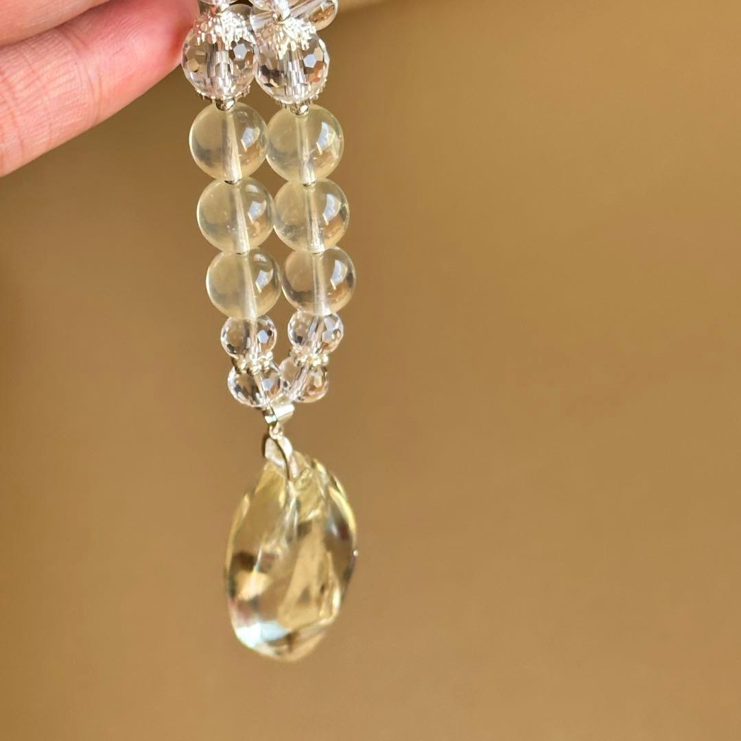 天然石 シトリン×クリスタル 高品質ペンダントネックレス虹入り／S925／一点物