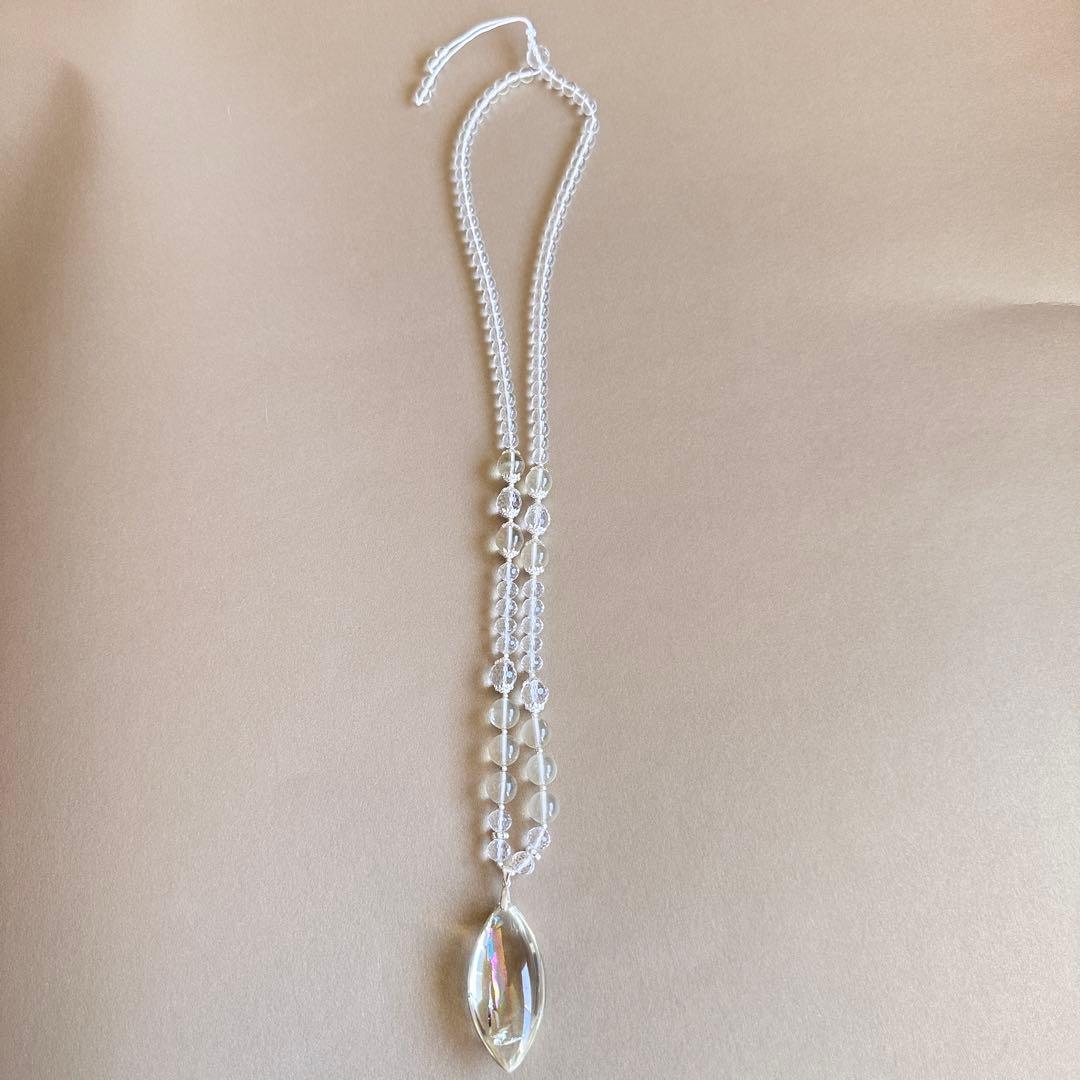 天然石 シトリン×クリスタル 高品質ペンダントネックレス虹入り／S925／一点物