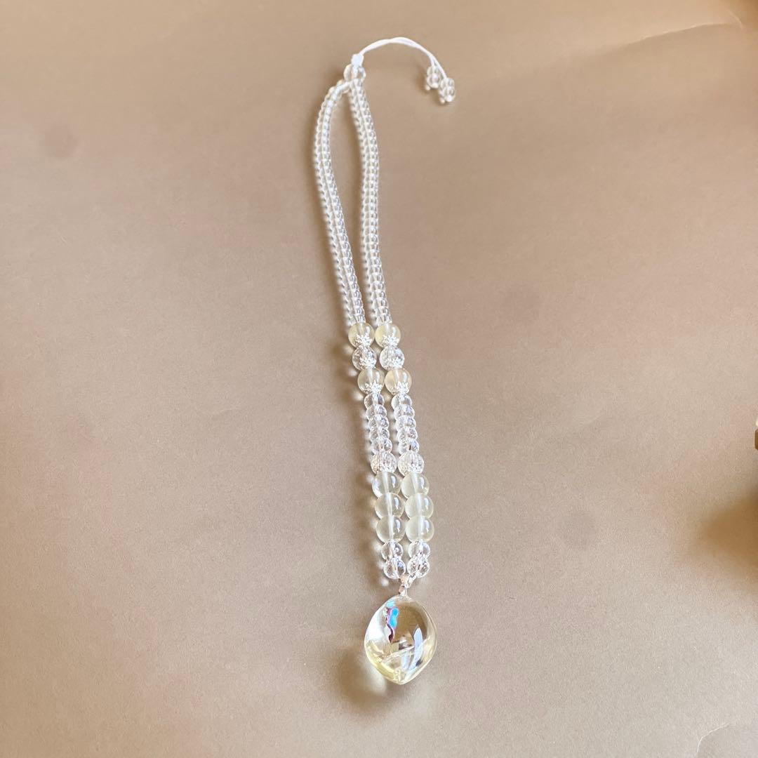 天然石 シトリン×クリスタル 高品質ペンダントネックレス虹入り／S925／一点物
