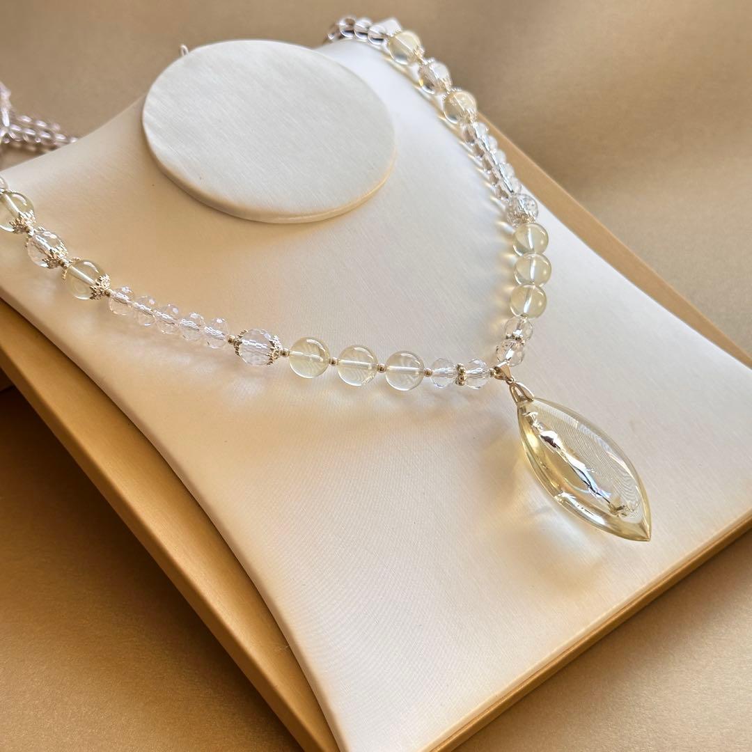 天然石 シトリン×クリスタル 高品質ペンダントネックレス虹入り／S925／一点物