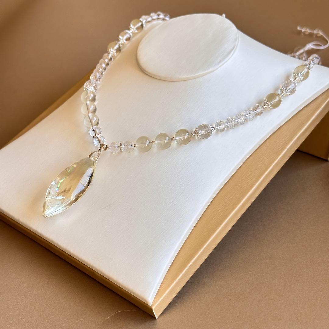 天然石 シトリン×クリスタル 高品質ペンダントネックレス虹入り／S925／一点物