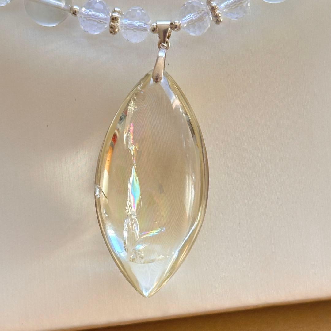 天然石 シトリン×クリスタル 高品質ペンダントネックレス虹入り／S925／一点物