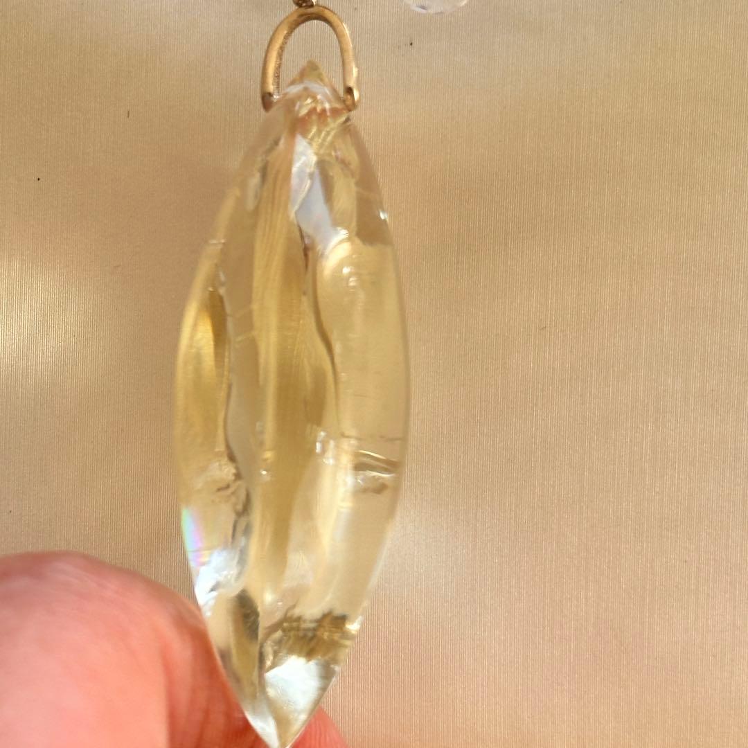 天然石 シトリン×クリスタル 高品質ペンダントネックレス虹入り／S925／一点物