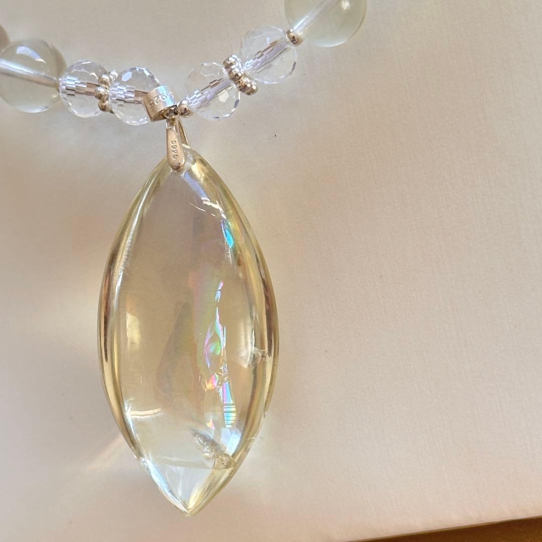 天然石 シトリン×クリスタル 高品質ペンダントネックレス虹入り／S925／一点物
