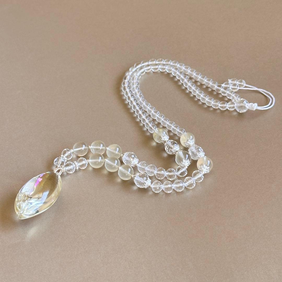 天然石 シトリン×クリスタル 高品質ペンダントネックレス虹入り／S925／一点物