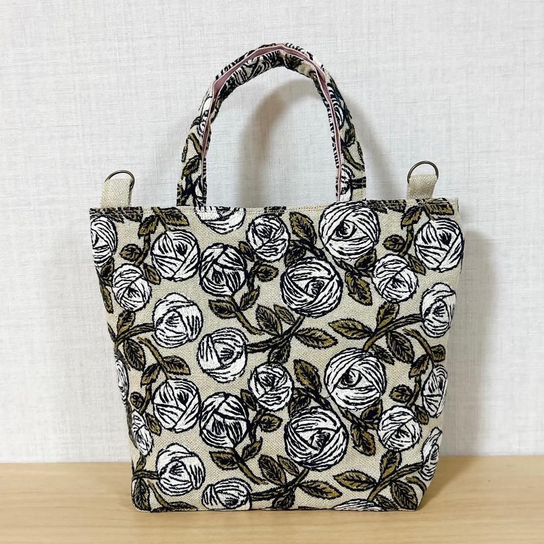 ハンドメイド　トートバッグ　ミナペルホネン　2way rosy 薔薇　刺繍