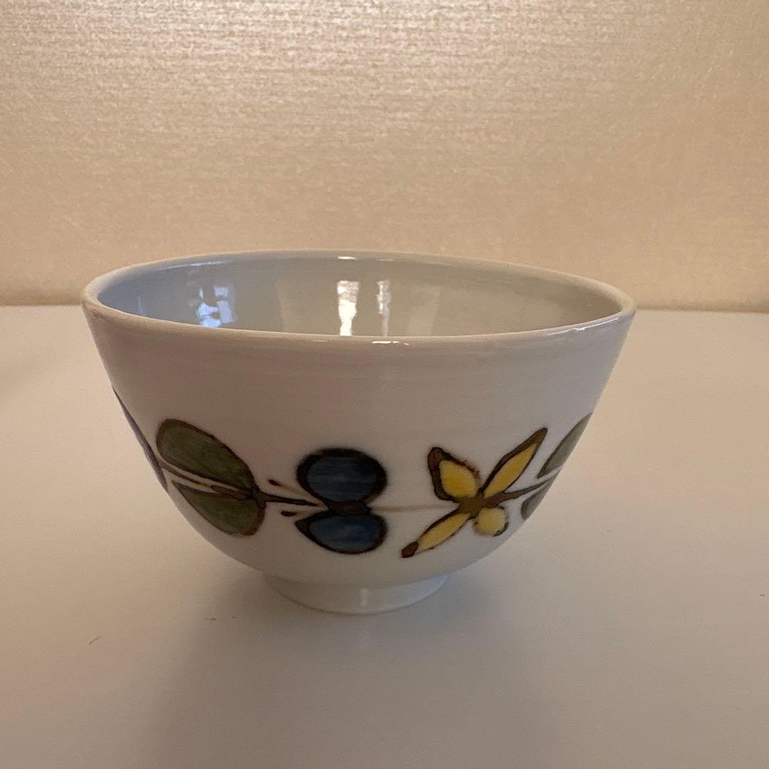 徳永遊心窯　色絵花繋ぎ　茶碗　小皿